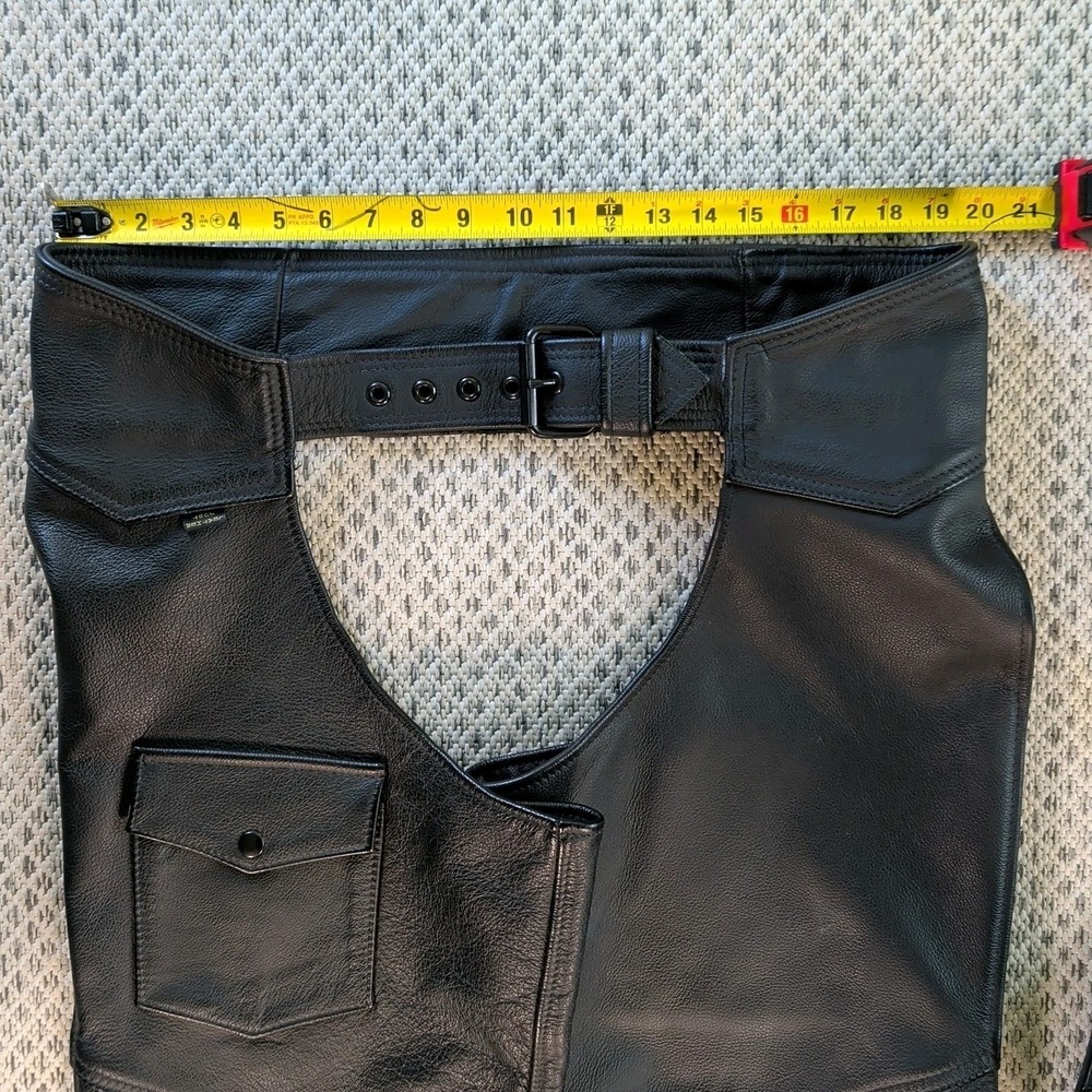 Vtg 90s JUST LEATHER Black Motorcycle CHAPS Handmade USA Mens Large 36-40x35 EUC - Picture 5 of 16